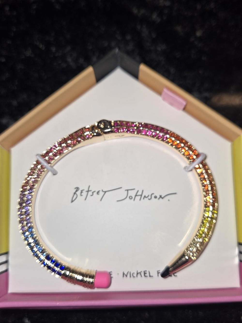 Betsey Johnson Rainbow Crystal Pencil Bangle Bracelet - Multicolor - Picture 3 of 3